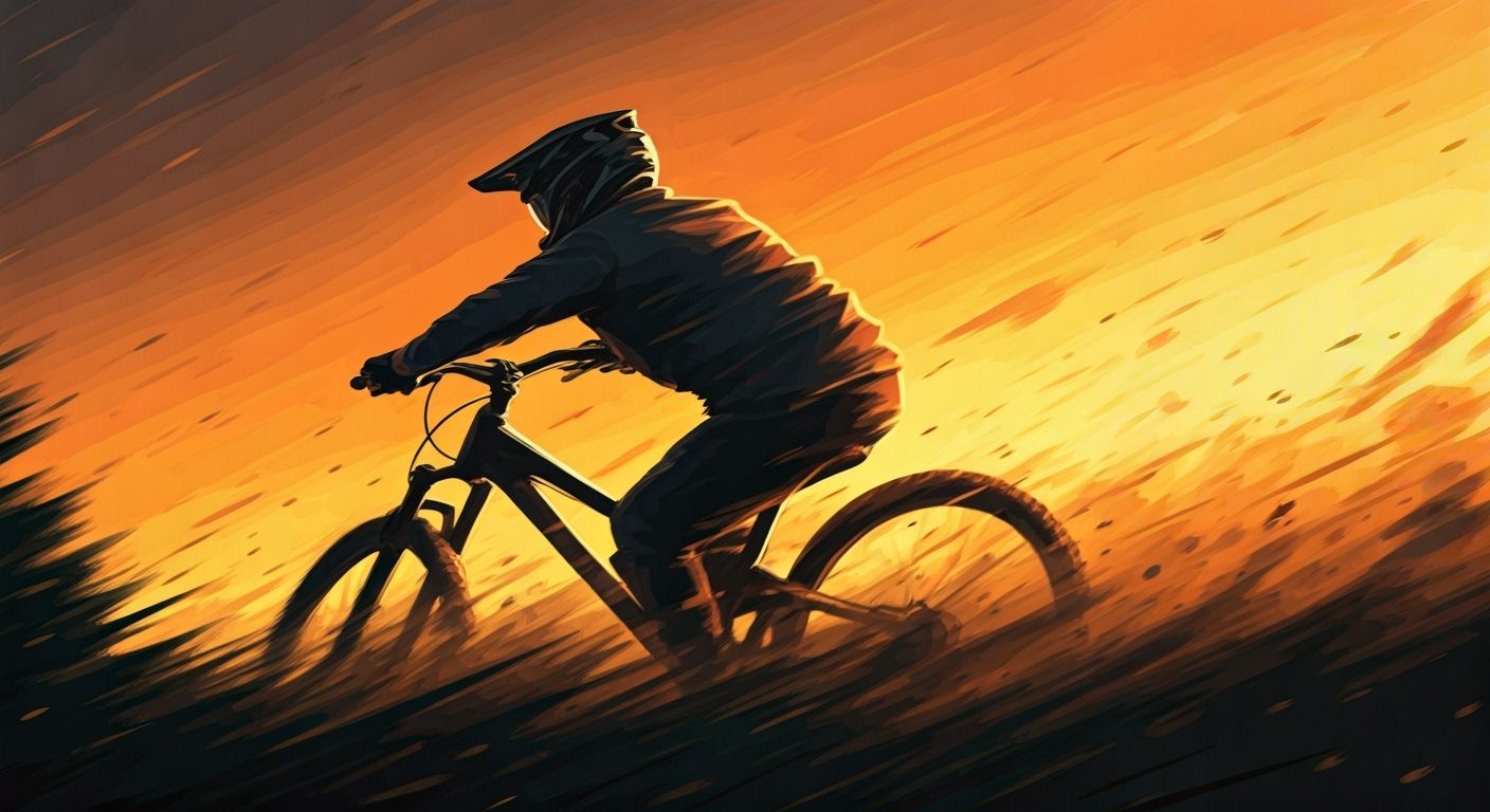 Mountain Biker Emerges from Egg in Comic Art Style