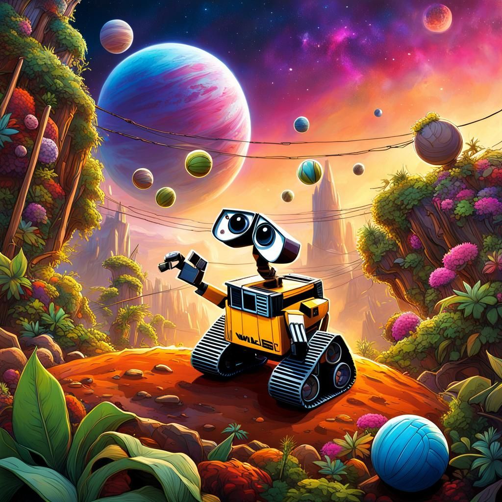 Wall-E and Eve Play Volleyball: Graffiti Art