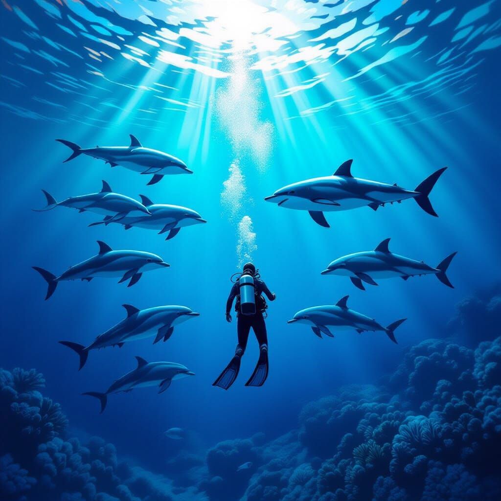 Man Protected by Dolphins from Shark Attack Underwater