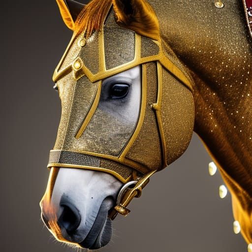 Golden Armored Warrior Horse in Fantasy Realm