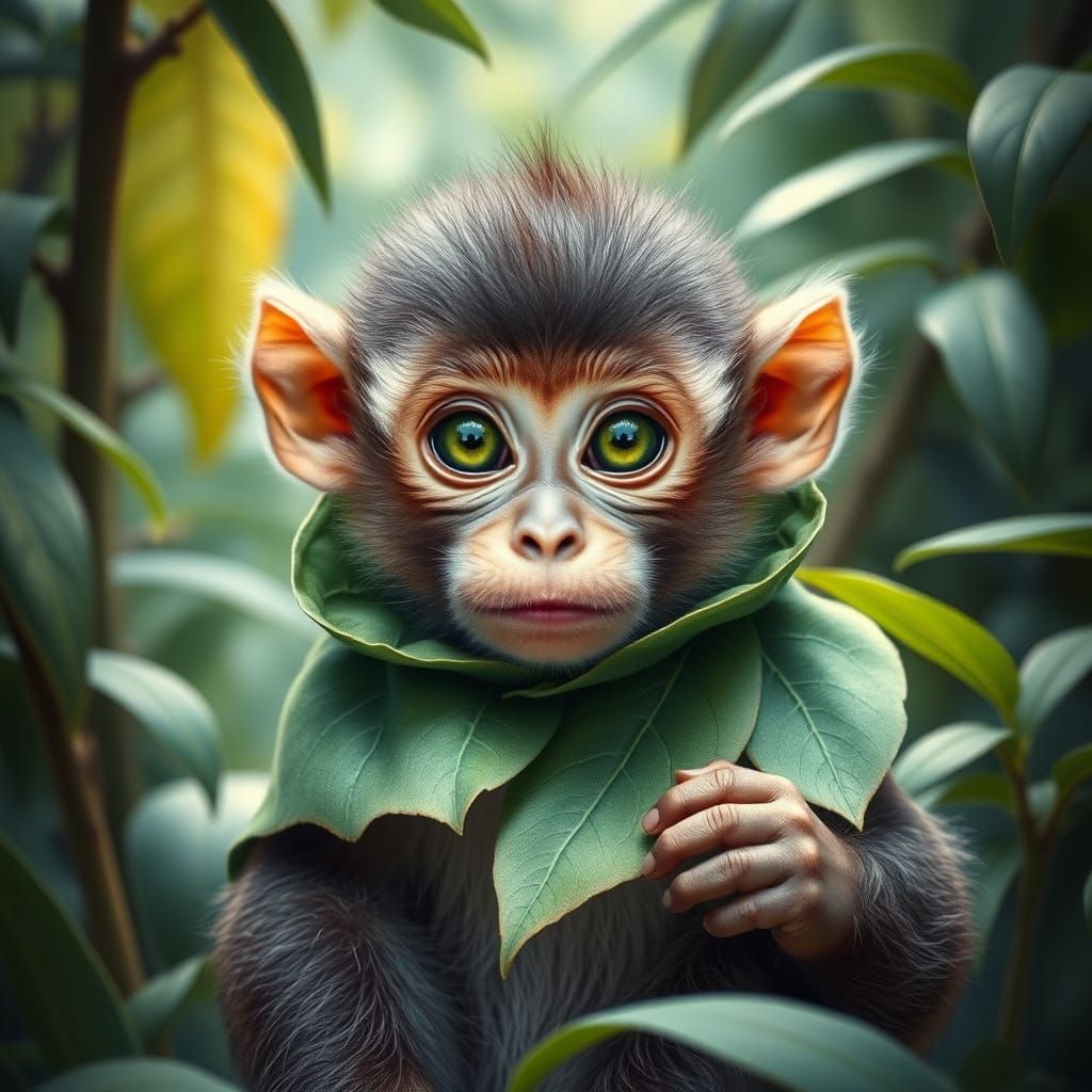 Photorealistic Baby Monkey in Jungle Attire