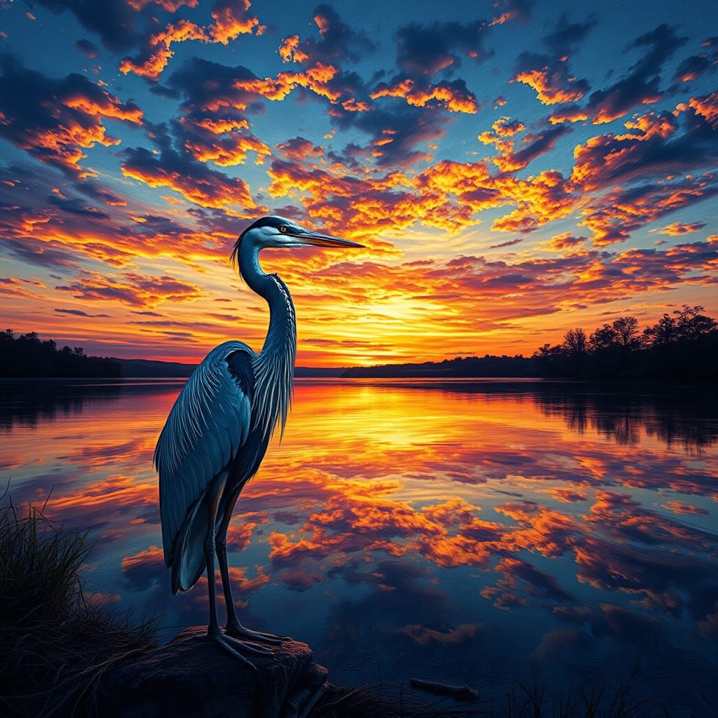 Ethereal Sunset on Serene Lake, Inspired by Van Gogh