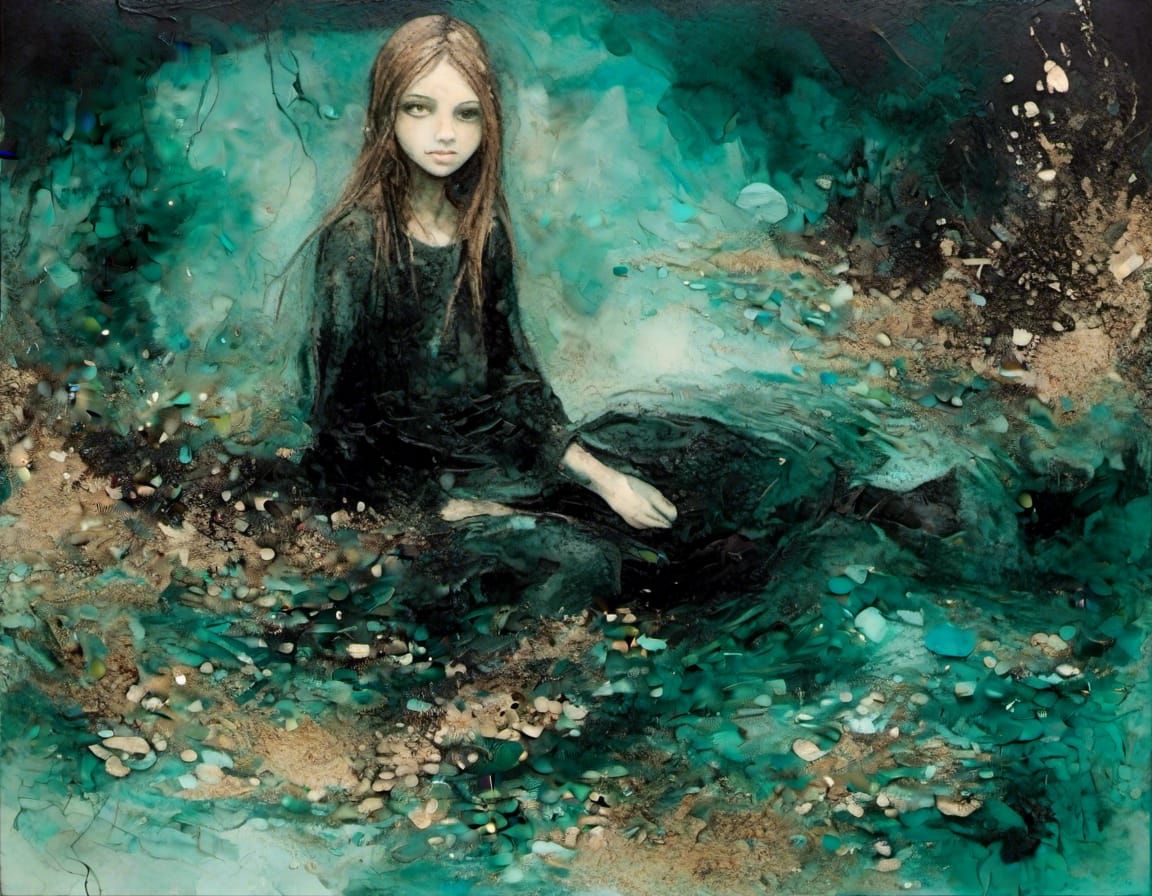 Girl with Cat in Alcohol Ink Style