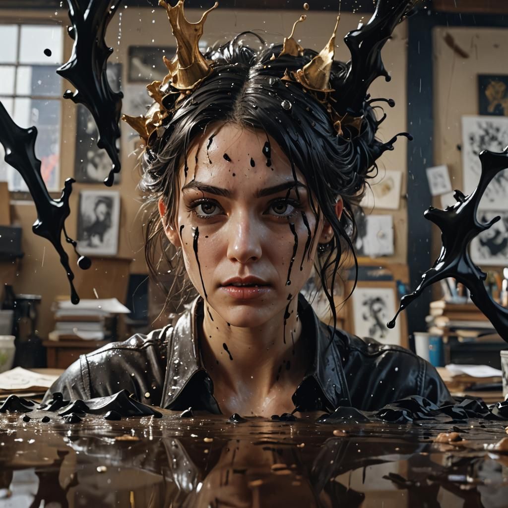 Ink Creature Emerges in Splash Art Style