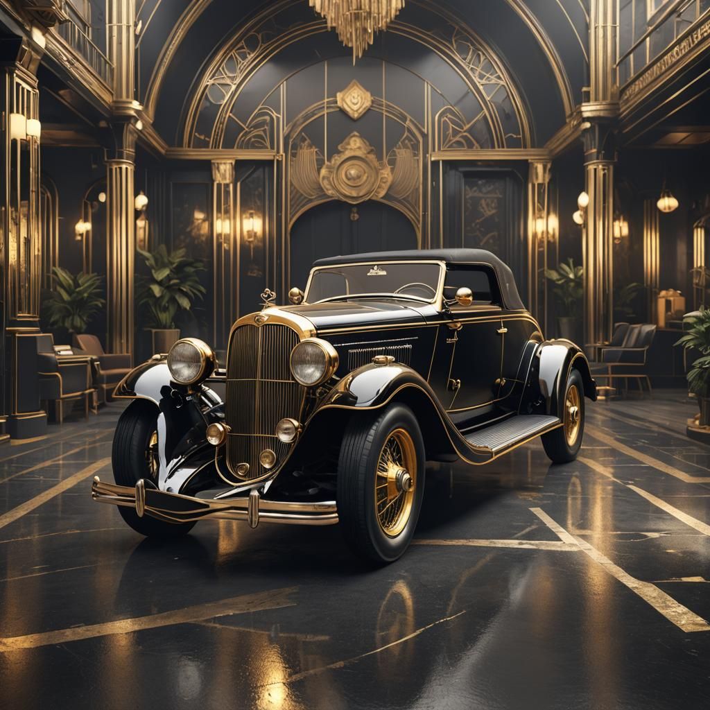 Art Deco 1935 Car in Vintage Black and Gold