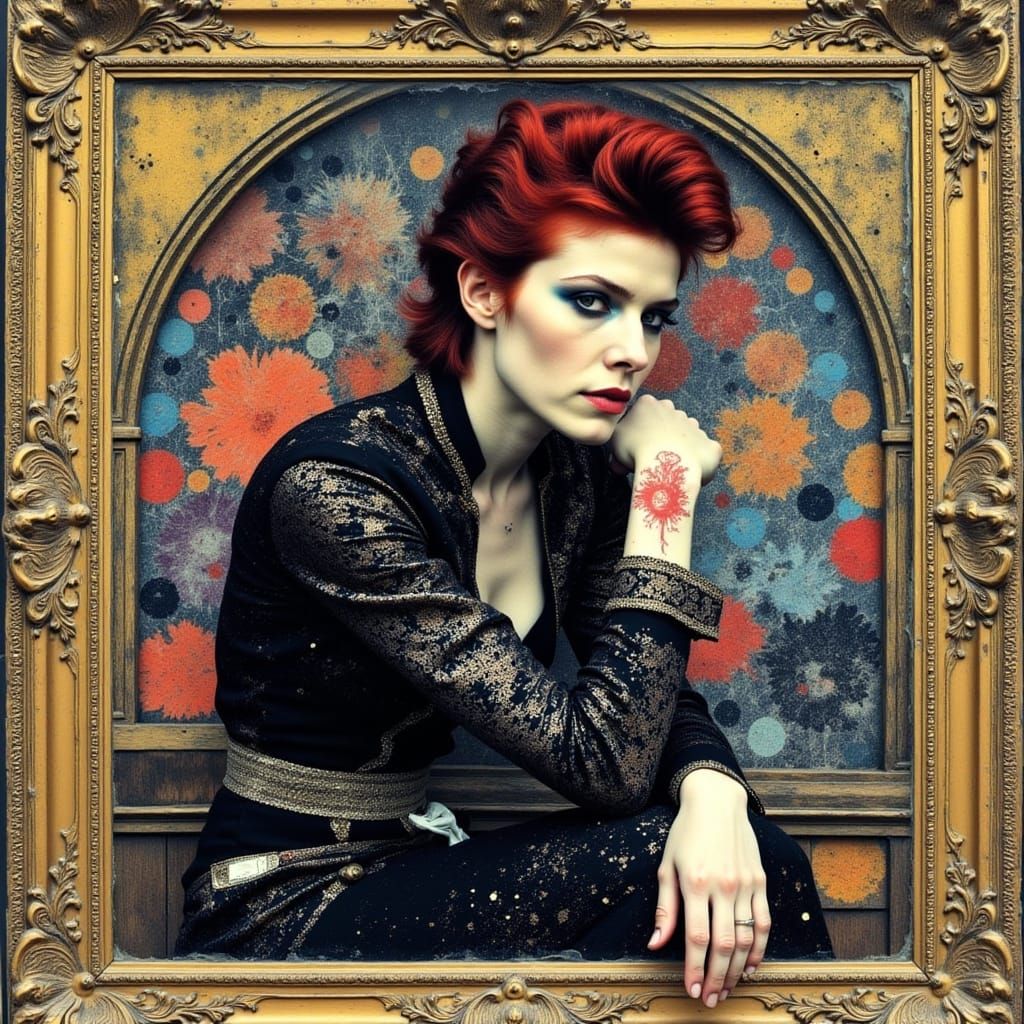 David Bowie in Renaissance Portrait with Pop Art Flair