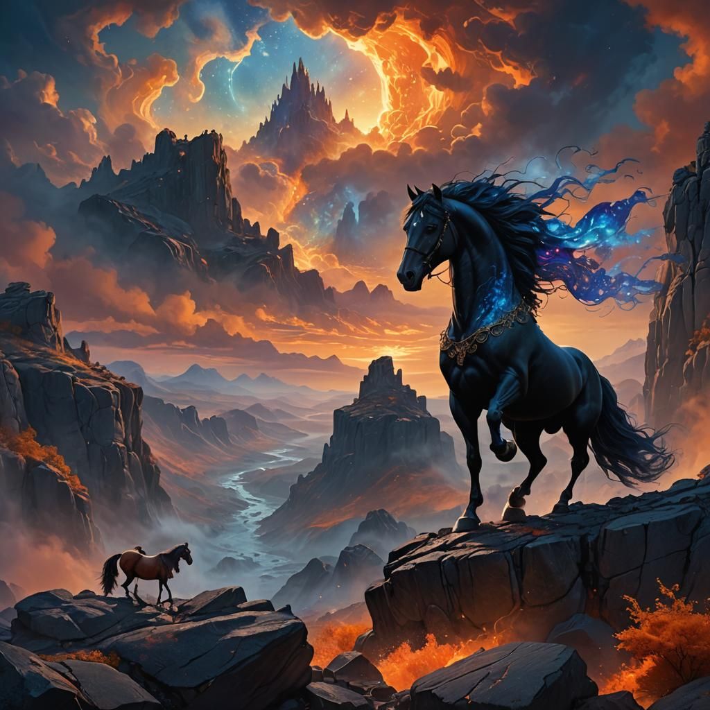Ethereal Stallion Amidst a Swirling Stormy Sky