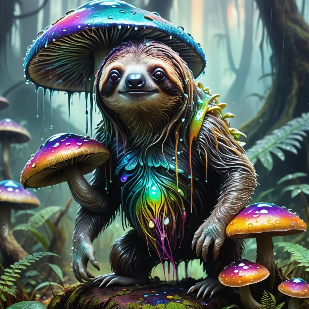 Alien Sloth in Biomech Surrealism Rainforest