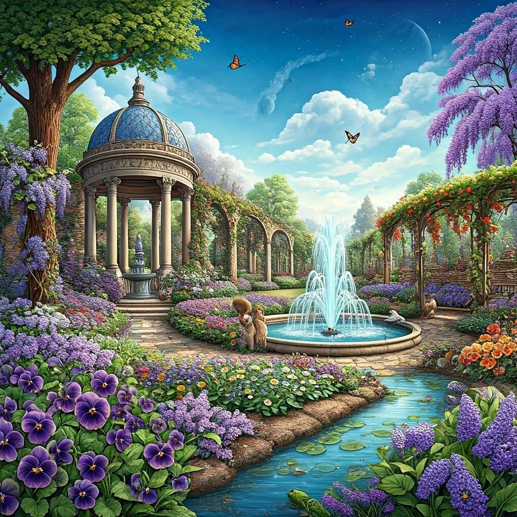 Whimsical Royal Garden in Vibrant Watercolor