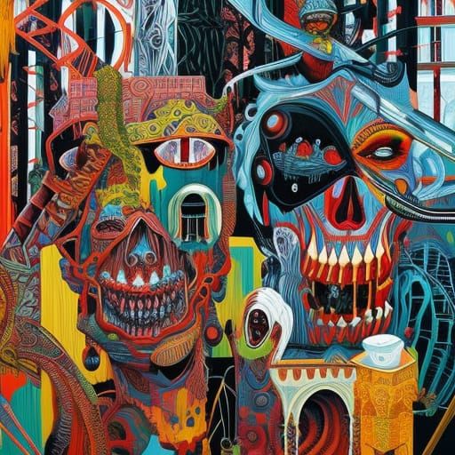 Intricate Horror Creatures in Contemporary Art Style