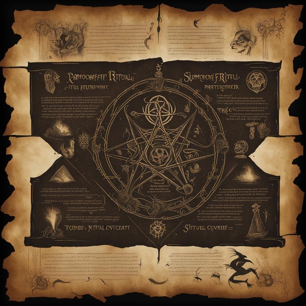 Witchcraft Ritual with Lovecraftian Horror Scroll