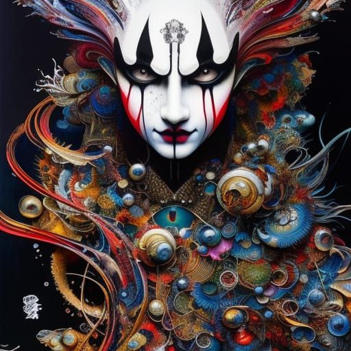 Monochromatic Clown Illustration in Gouache Style