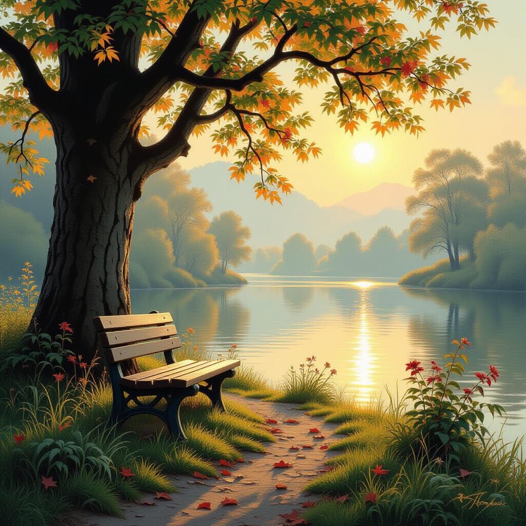 Tranquil Stork Meadow in Warm Light as Digital Painting