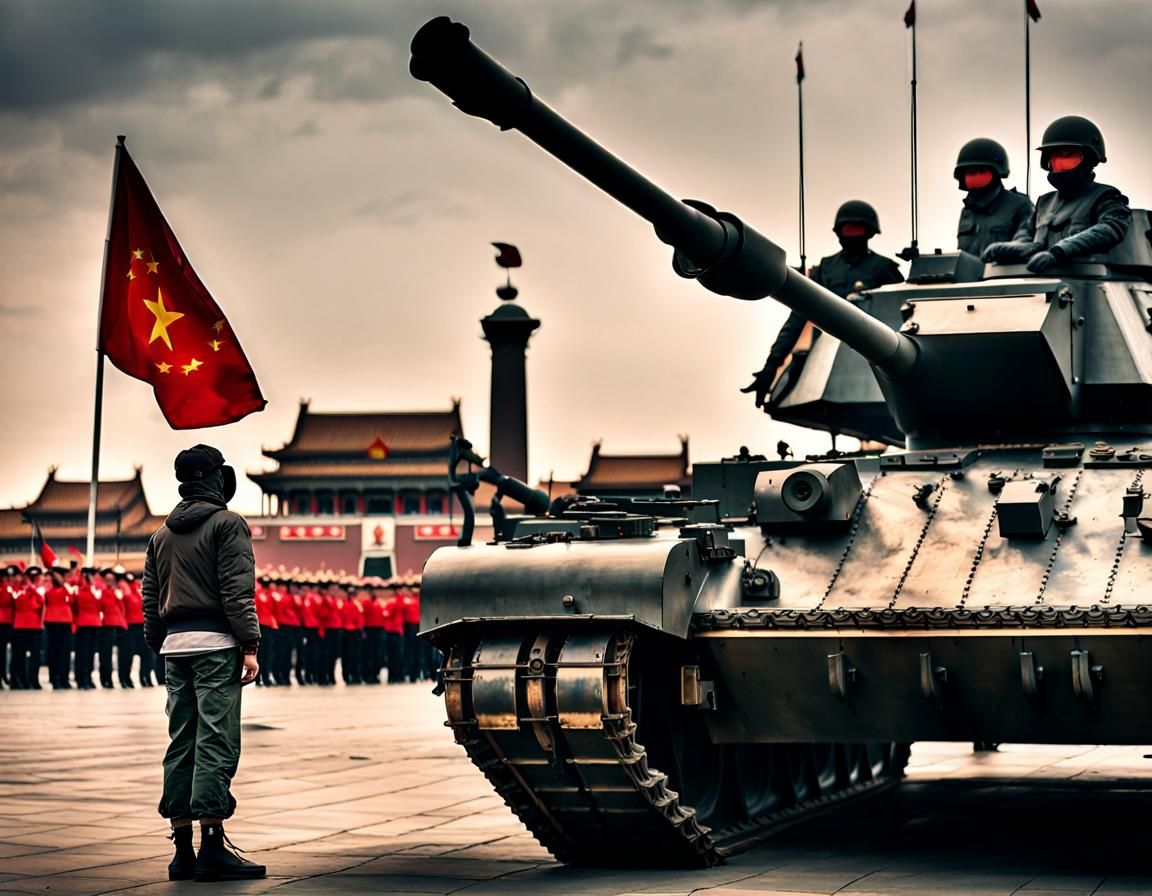 Tiananmen Square Protester Stands Against Tank