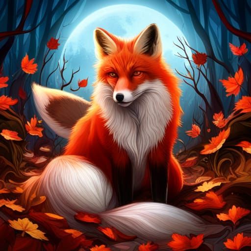 Fox with Moon and Heart Pupils in Fantasy Art