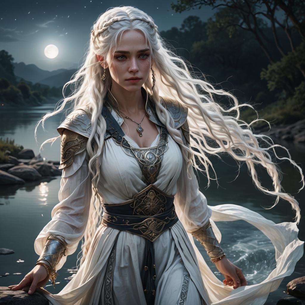 Moonlit Cleric Woman in Fantasy Art Style