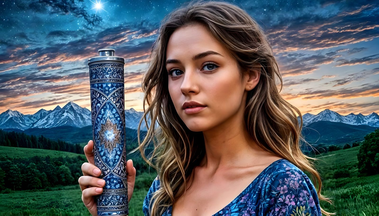 Girl Holds Kaleidoscope Reflecting Night Sky