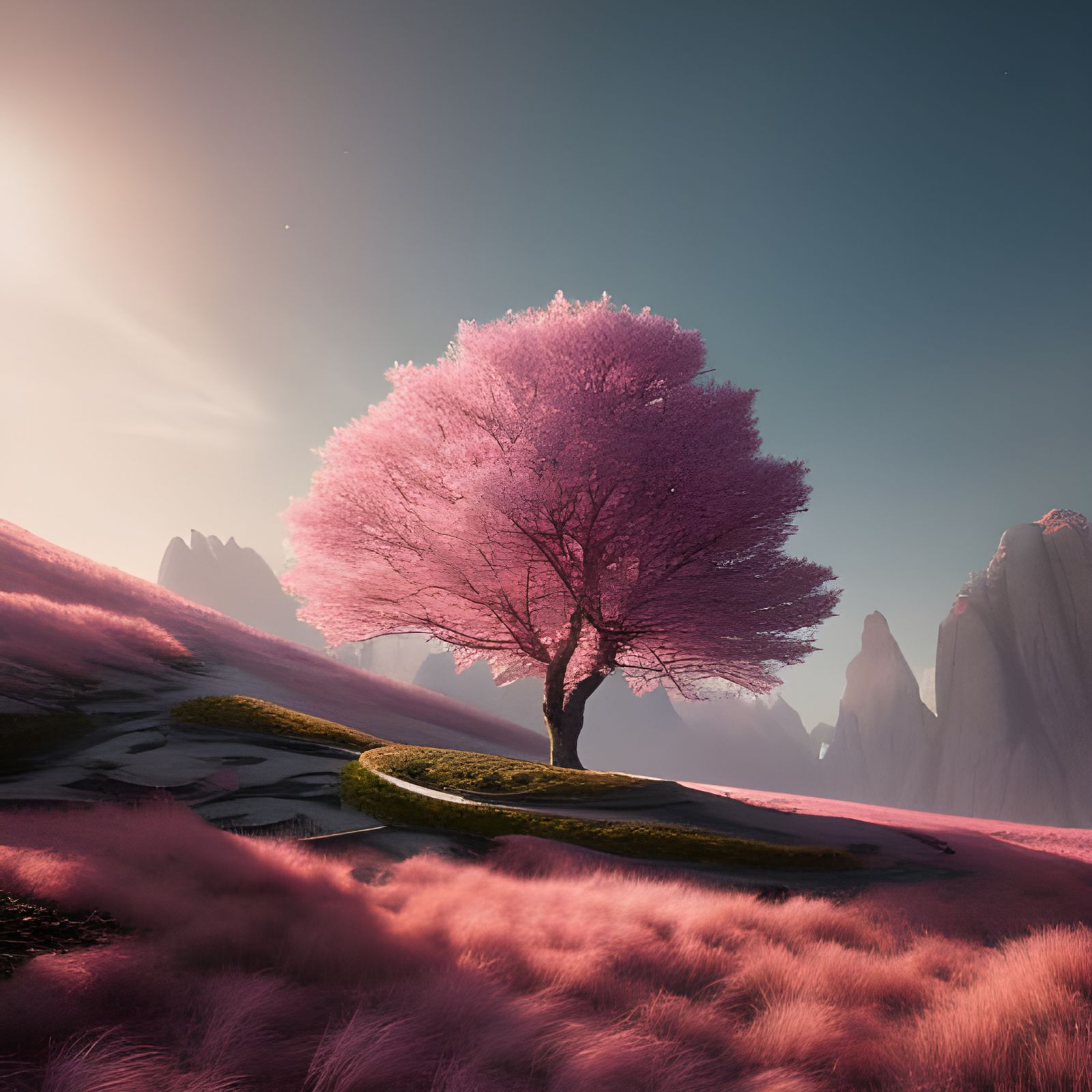Magical Pink Winter Tree: Fantasy Concept Art