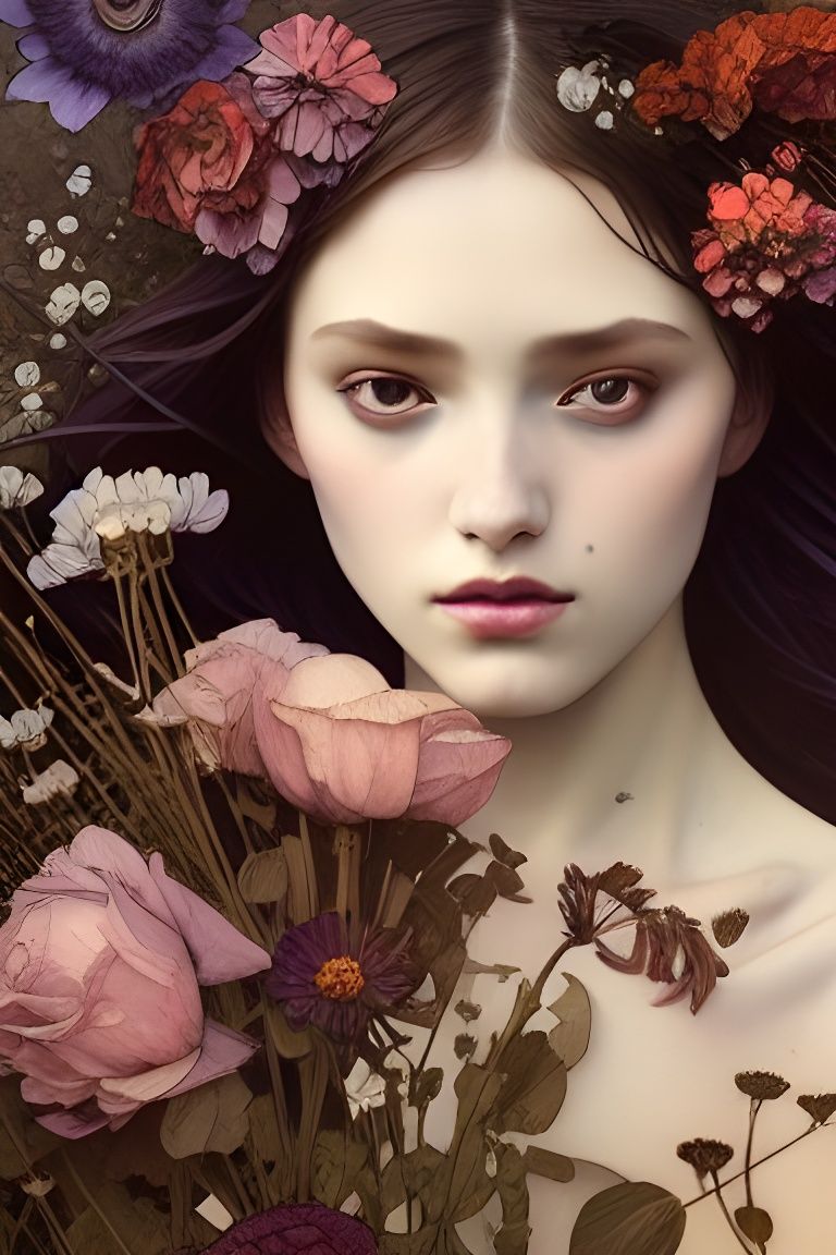 Girl with Dead Flowers: Digital Portrait