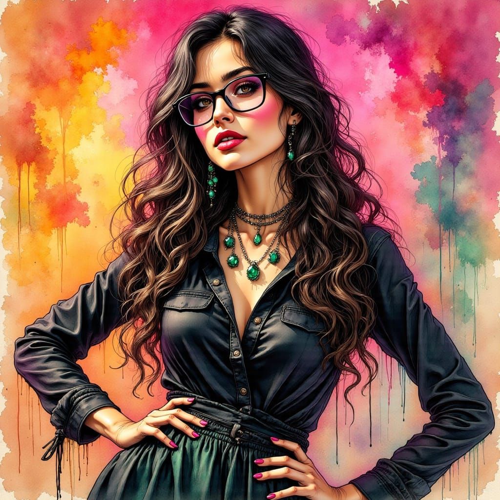 Confident Woman in Vibrant Ink Style