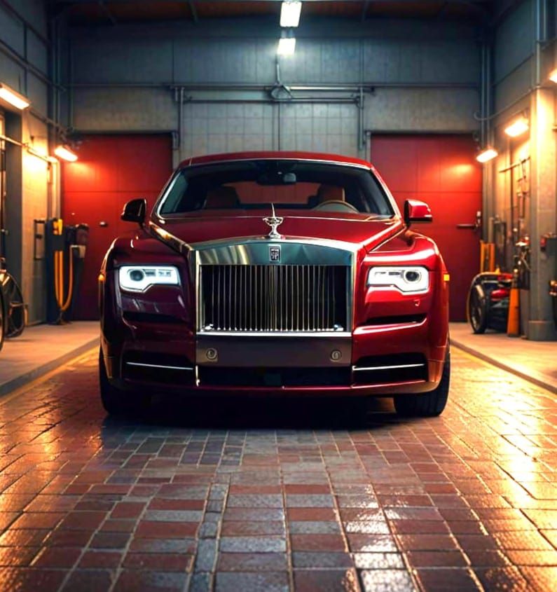 Dark Red Rolls Royce Exits Luxury Garage