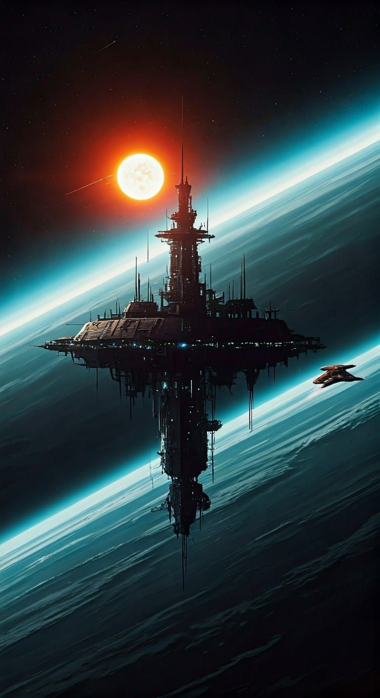 Dystopian Spacestation Orbiting Alien Planet in Dreamlike St...