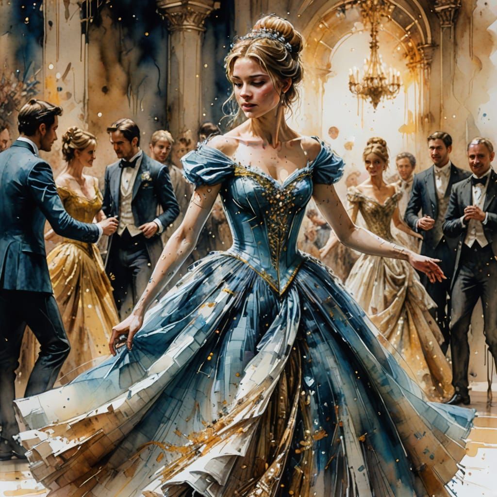 Cinderella's Dreamy Dance in Watercolour