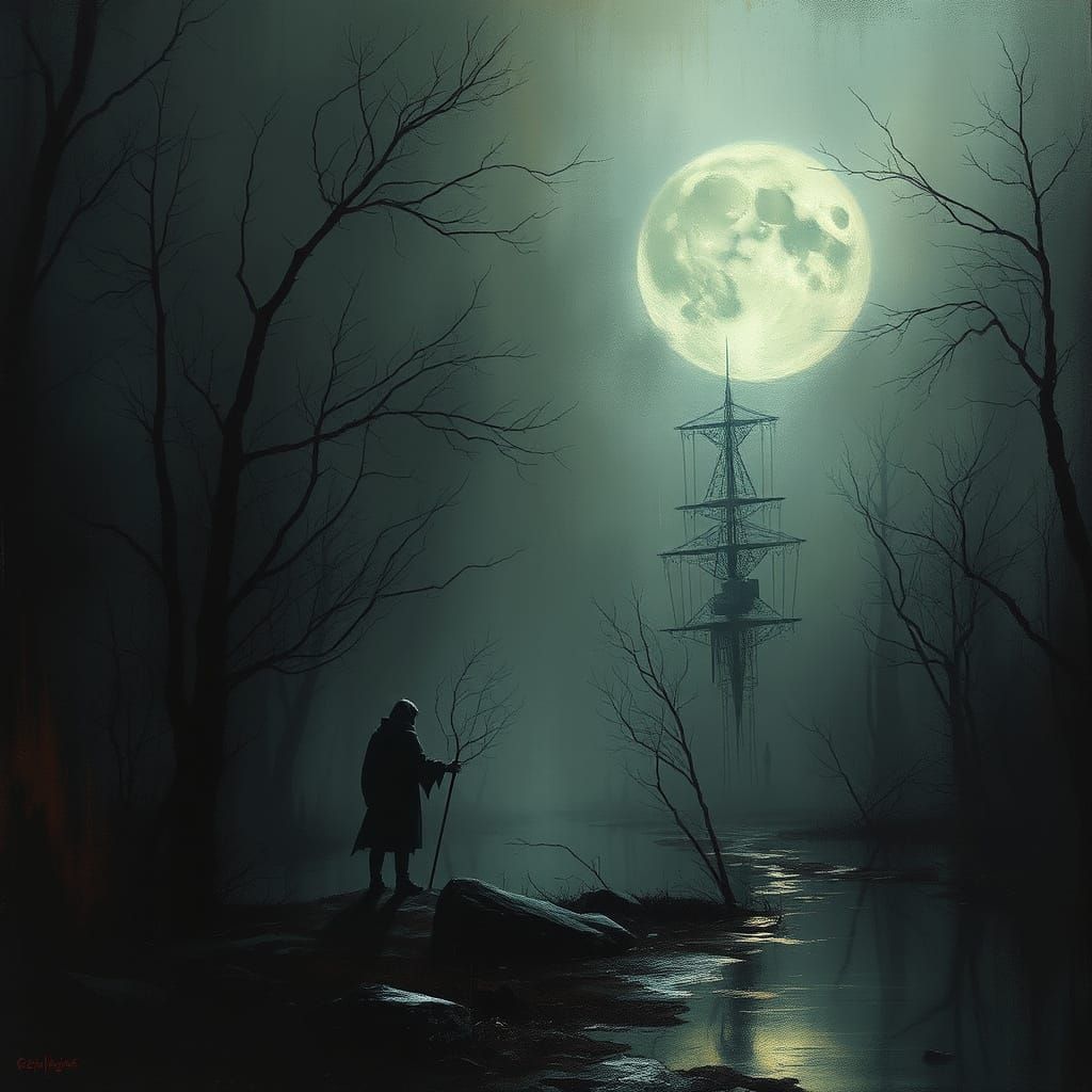 Dark Fantasy Landscape in a Horror-Inspired Cyberpunk Style