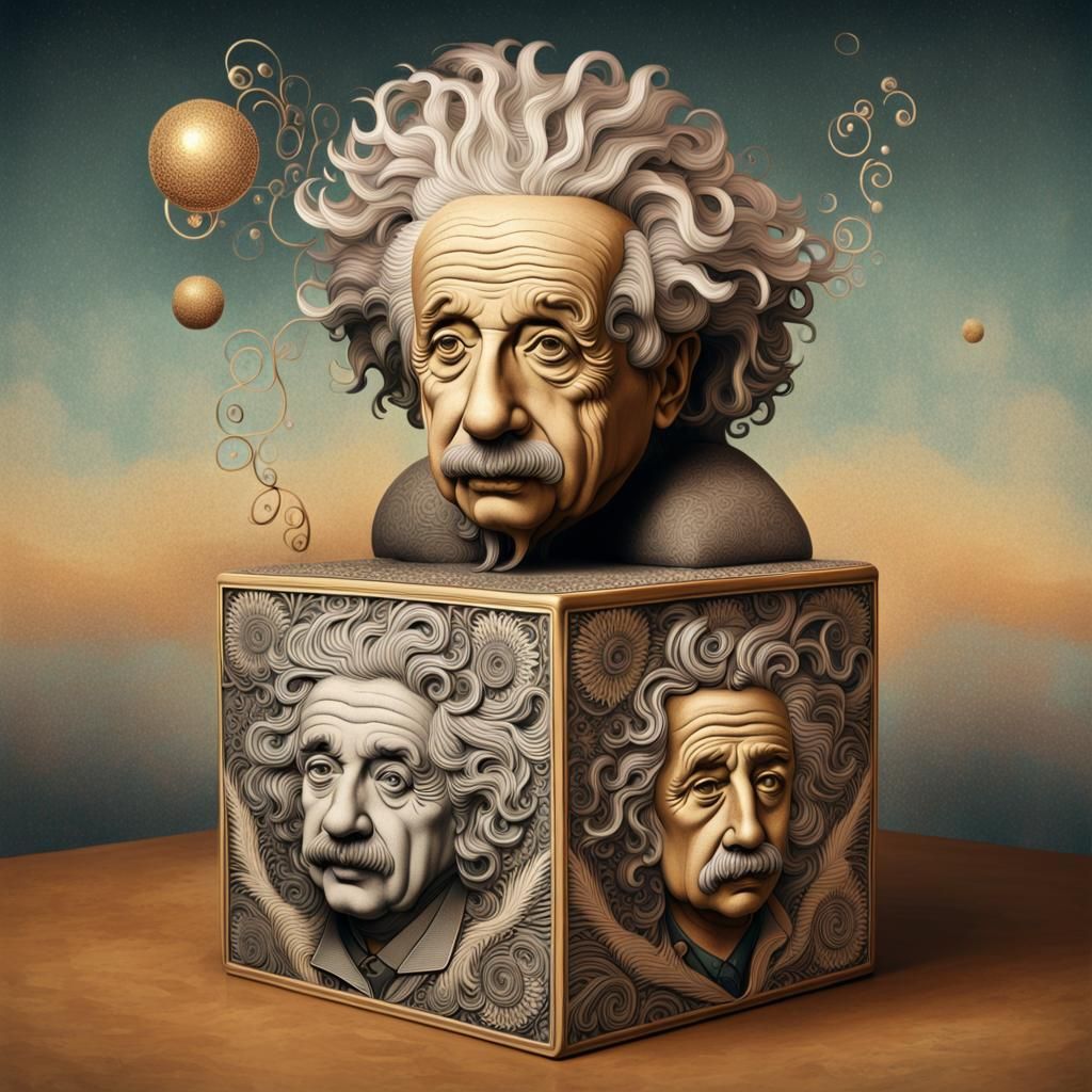 Einstein Portrait with Fornasetti Surrealist Illustrations