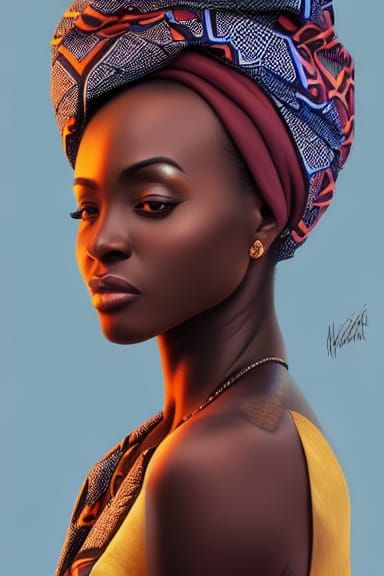 Cameroonian Woman Portrait in Cyberpunk Style