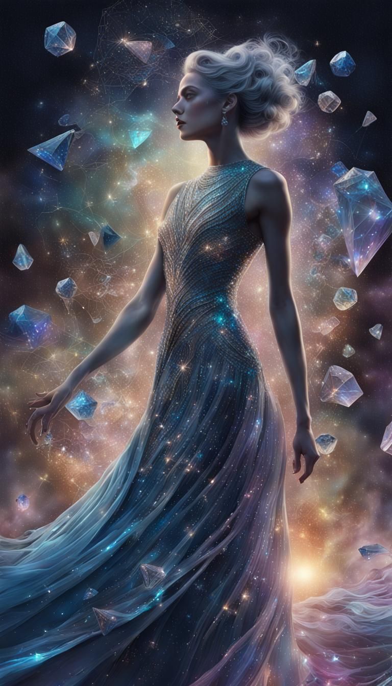 Woman Emerging from Waterfall in Detailed 3D Scene