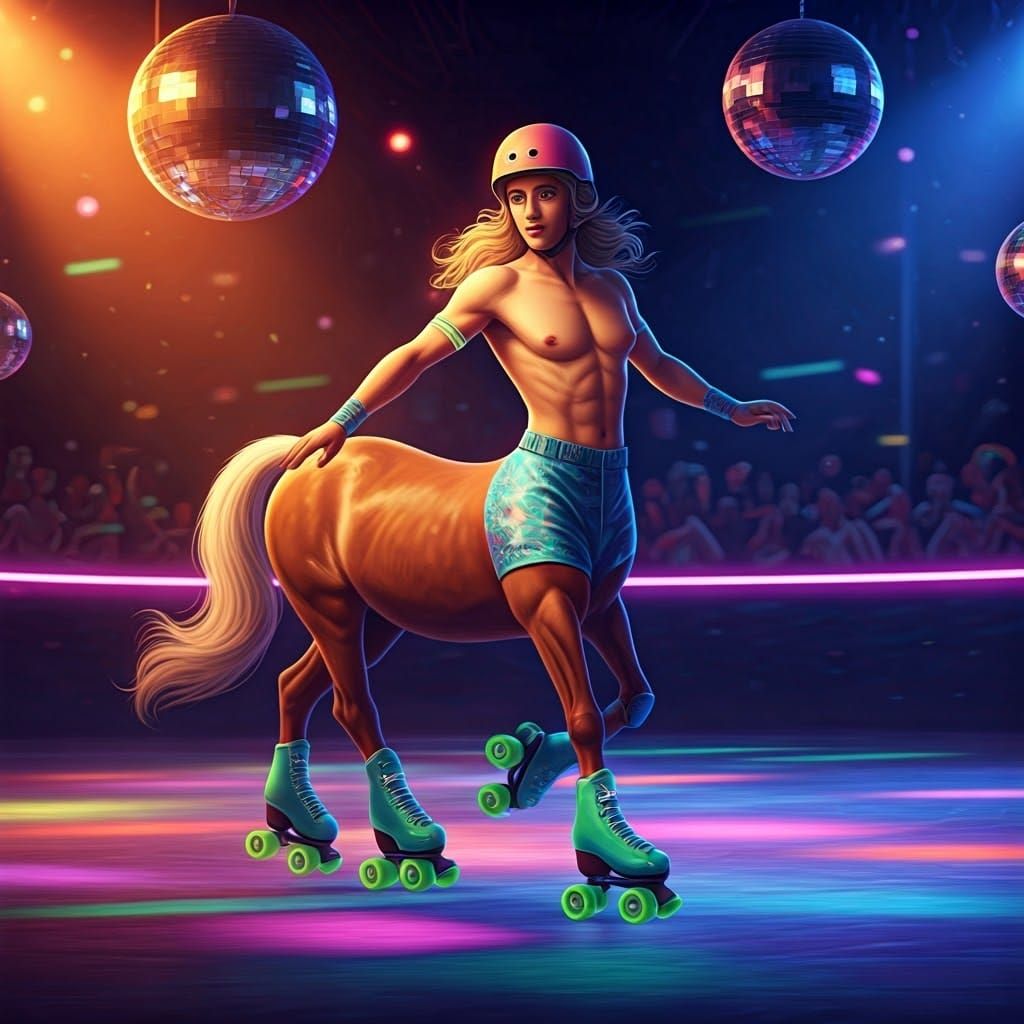 Centaur on Roller Skates in Retro Outfit