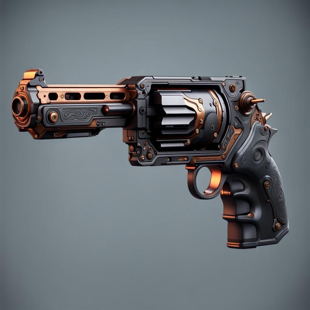 Sci-Fi Black Revolver Handgun in Detailed Digital Art