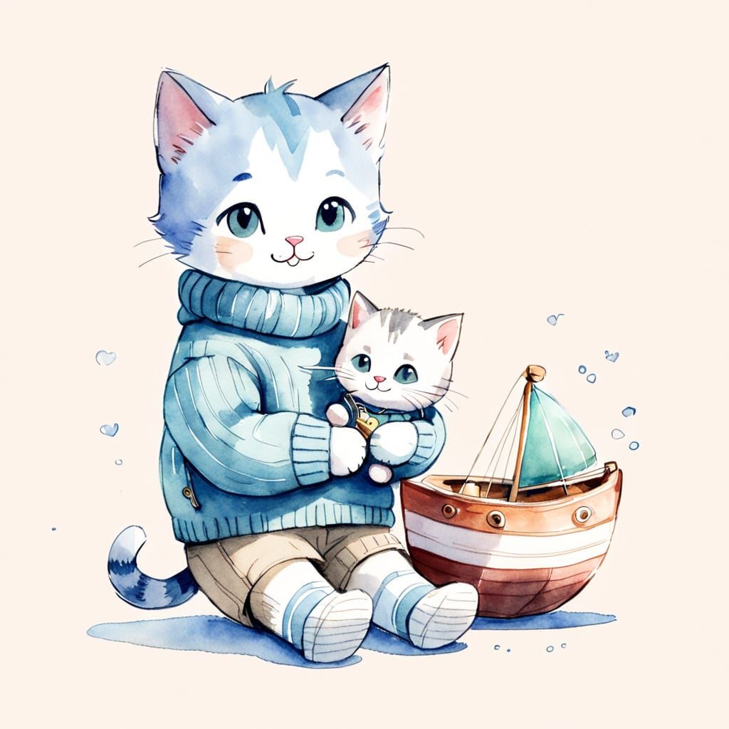 Whimsical Watercolor Kitten at Play