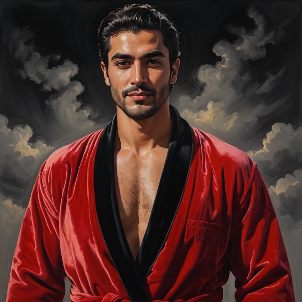 Radiant Portrait in Impressionist Oil with Velvet Robe