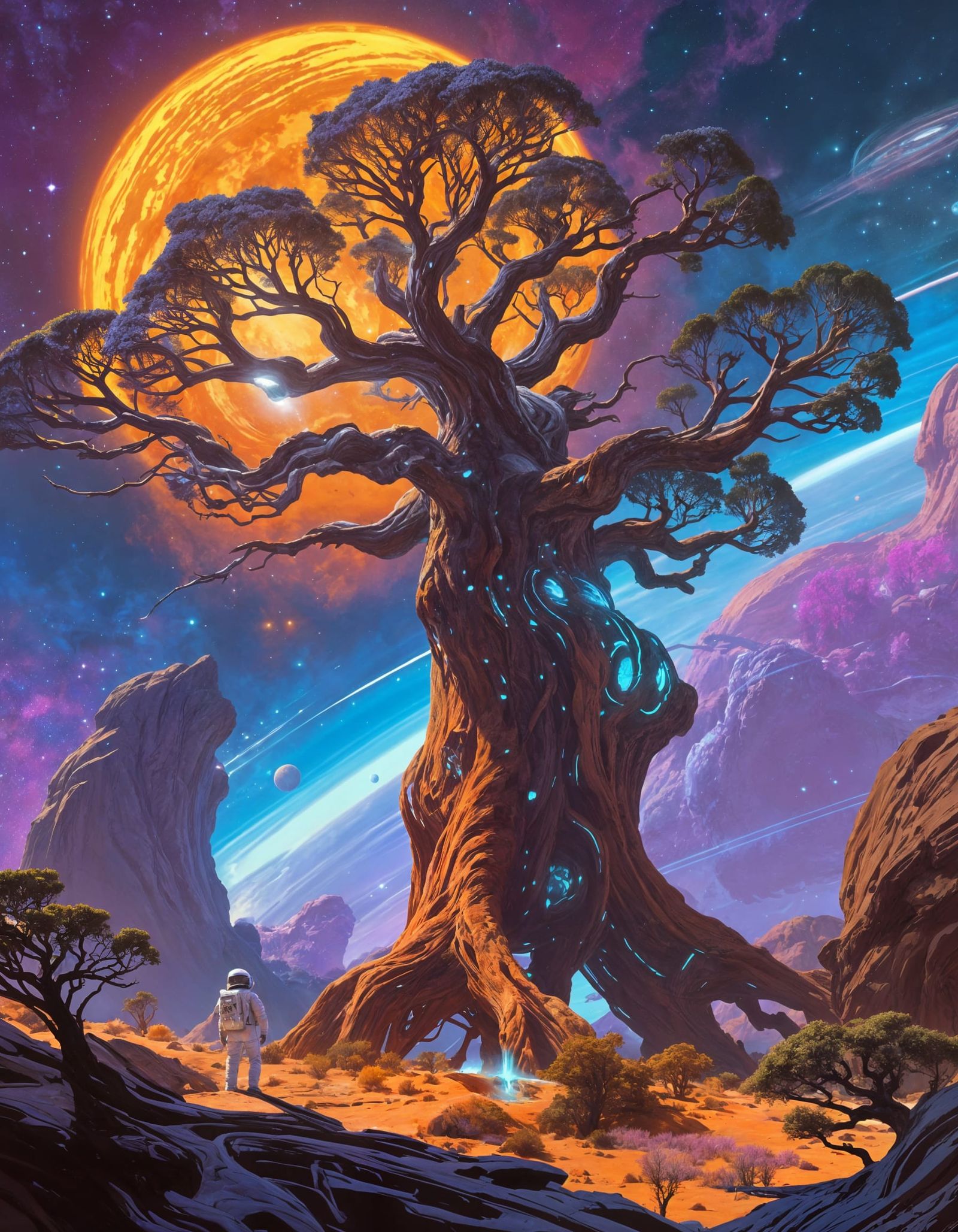Astronaut's Discovery: Colossal Tree on Alien Planet