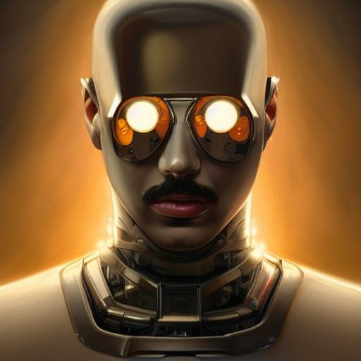 Robotic Freddy Mercury Portrait in Hyperreal Style