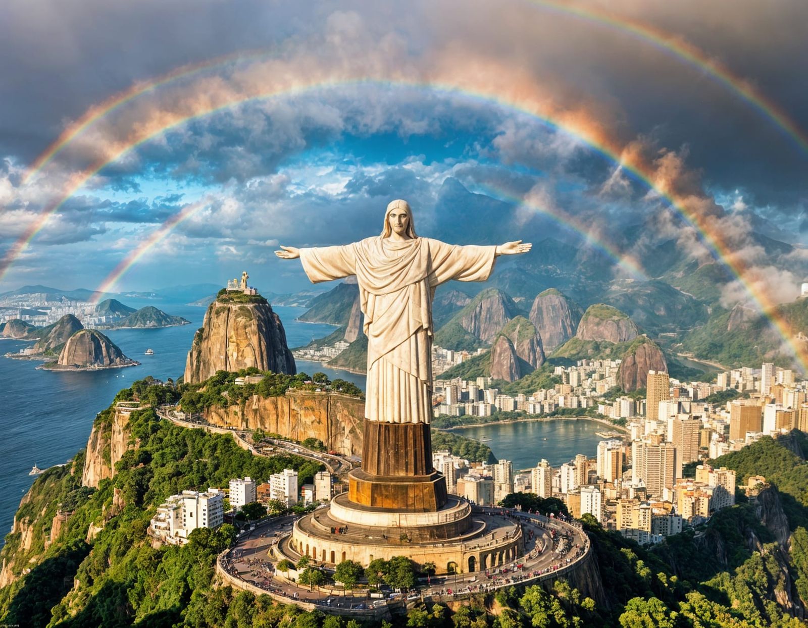 Christ the Redeemer in Rio with Vibrant Rainbow Symmetry