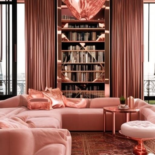 Luxurious penthouse with copper walls& Rose gold accents& Be...