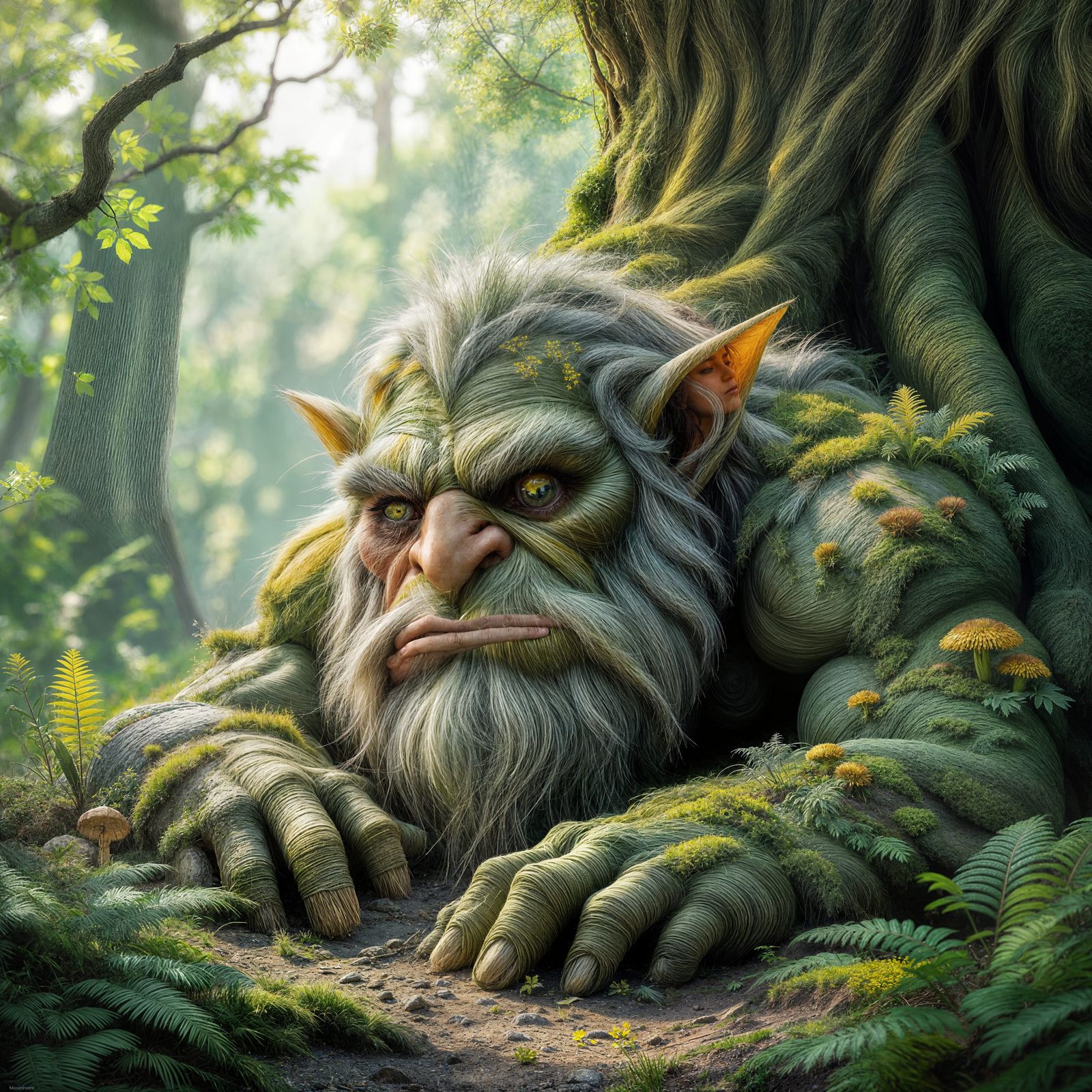 Bark-Skinned Troll in Sun-Dappled Ancient Wood