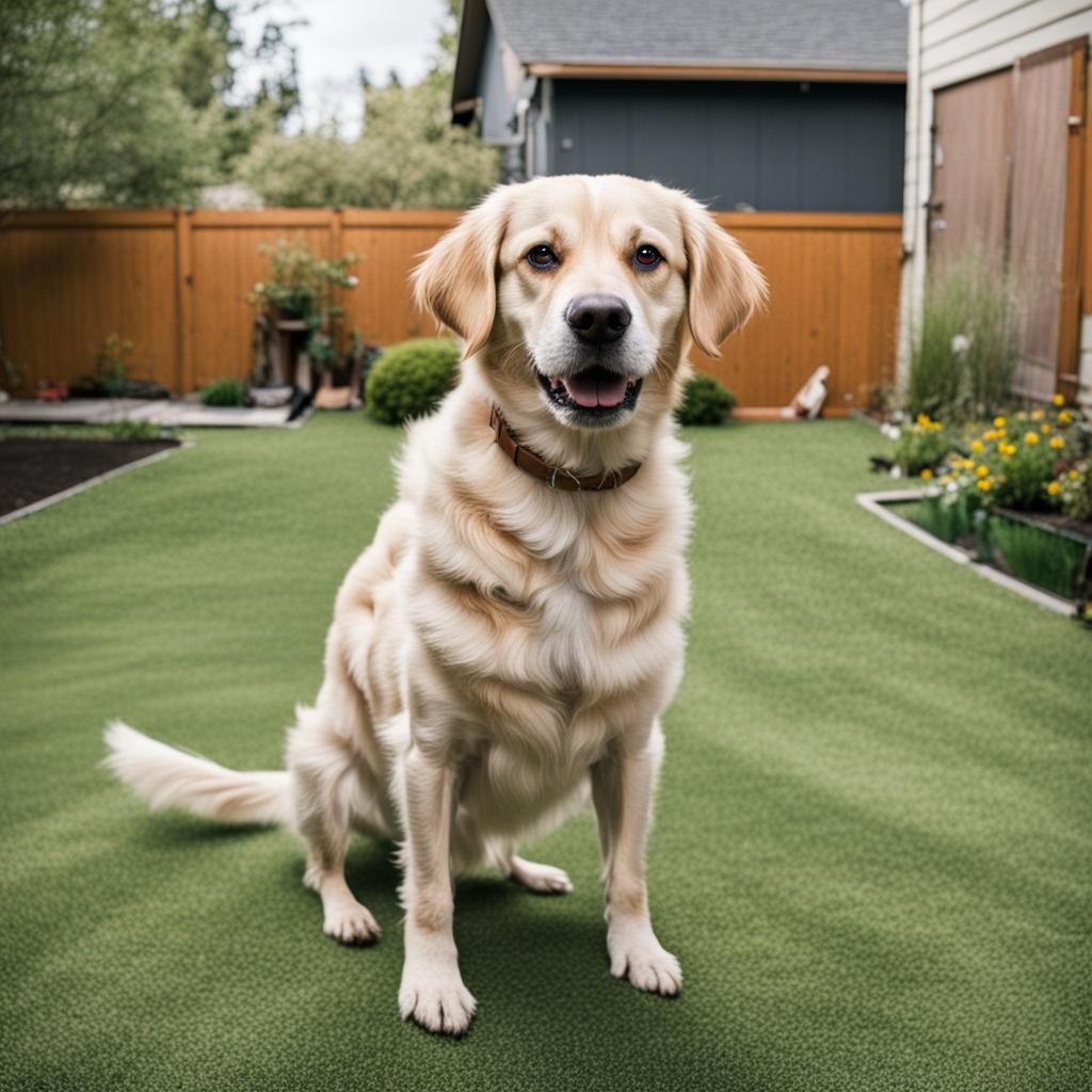 Dog Standing in a Sunny Backyard