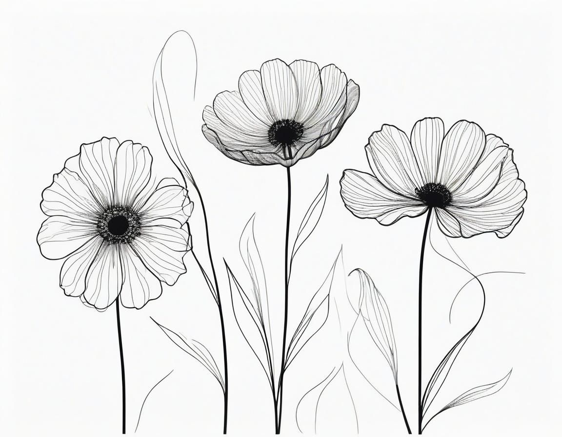Minimalist Floral Line Art Prints in Black and White