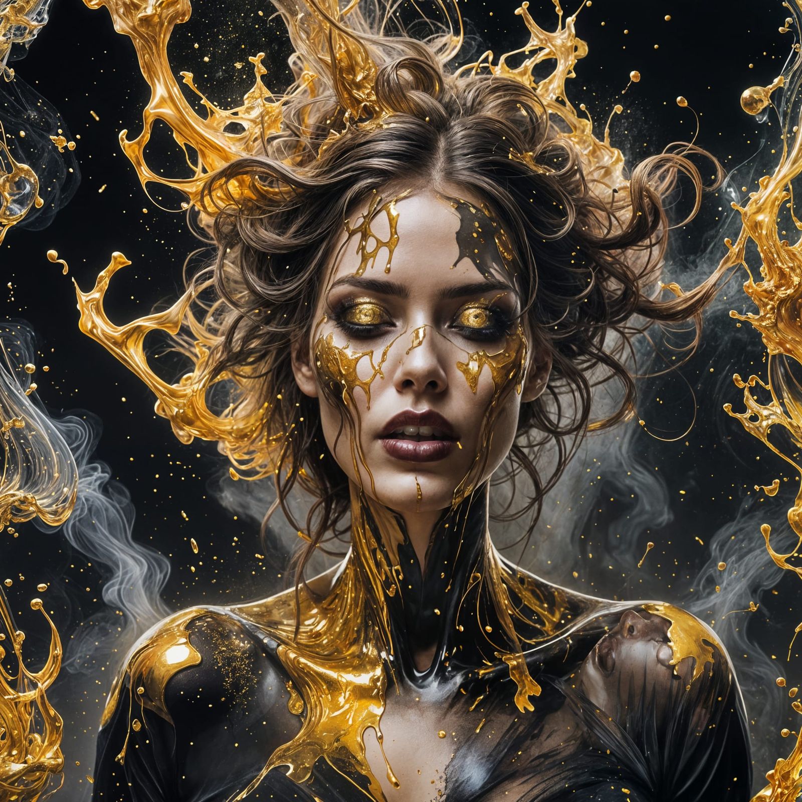 Golden Sparkle Girl: Double Exposure Splash Art