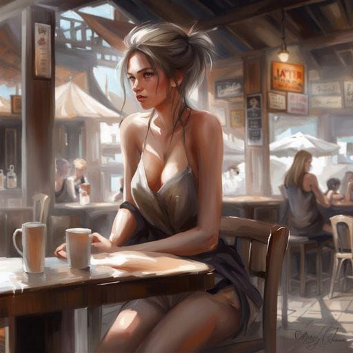 Girl at Cafe: Fantasy Art Style