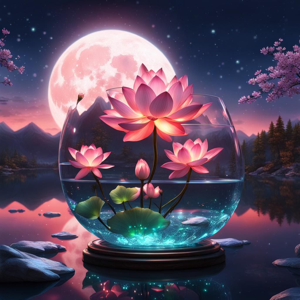 glowing crystal glass lotus