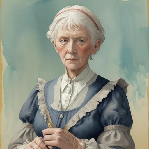 Elderly Woman Portrait: Gouache and Watercolor Impressionism