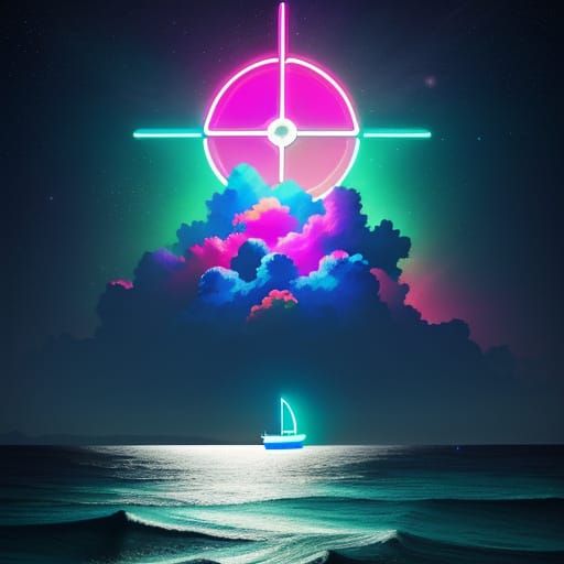 Neon Paradise: A Retro-Futuristic Seascape