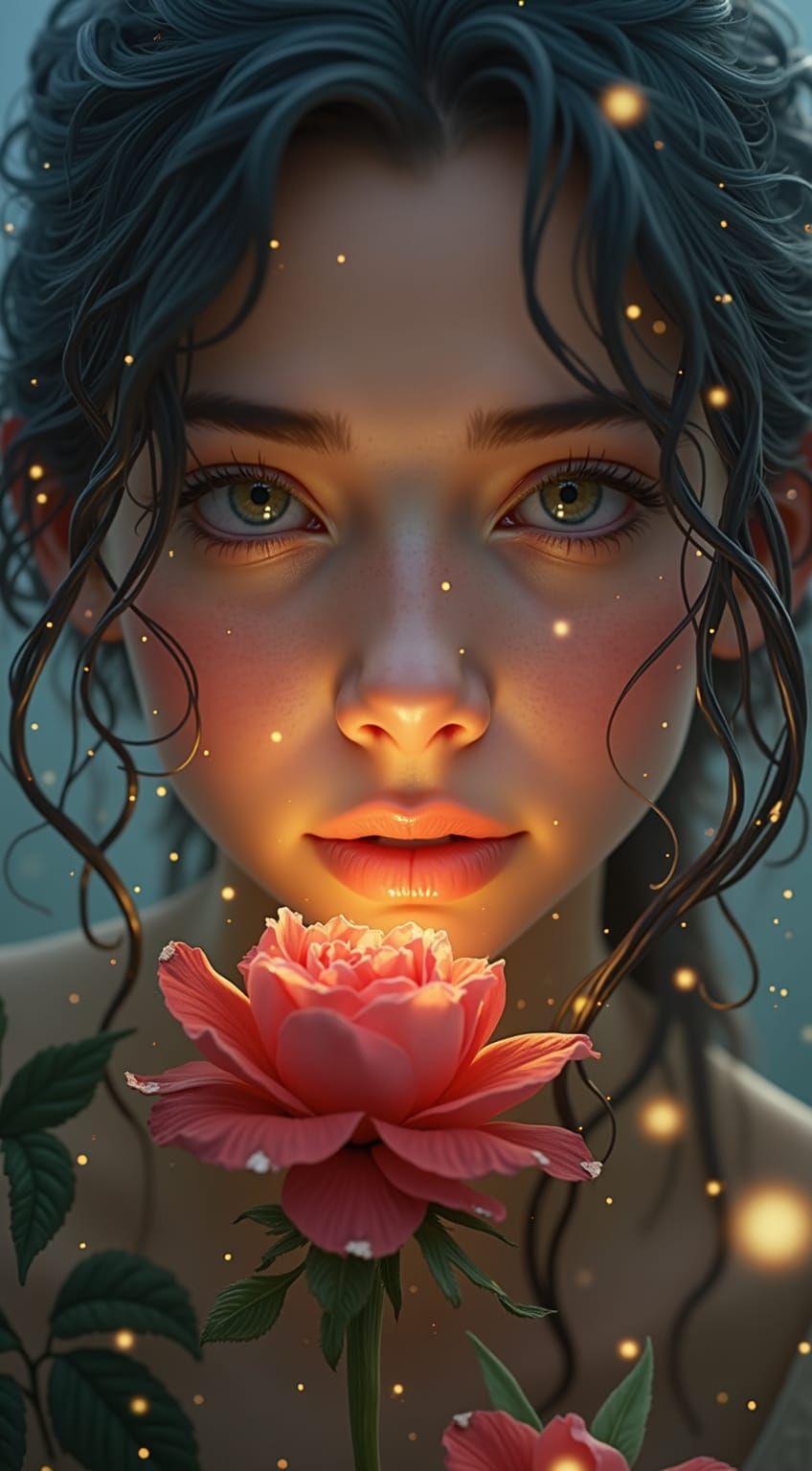 Fairytale Girl in Sunlit Meadow, Ethereal Fantasy Art