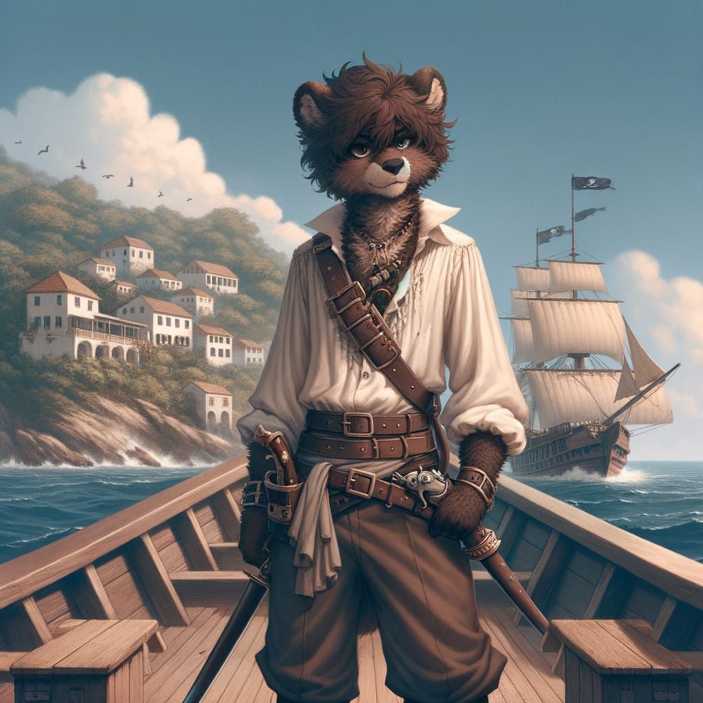 Anime Pirate Bear on Caribbean Island