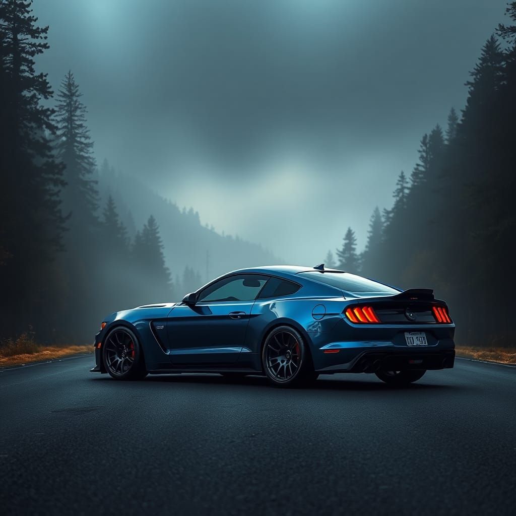 Blue Shelby GT500 on Misty Mountain Road